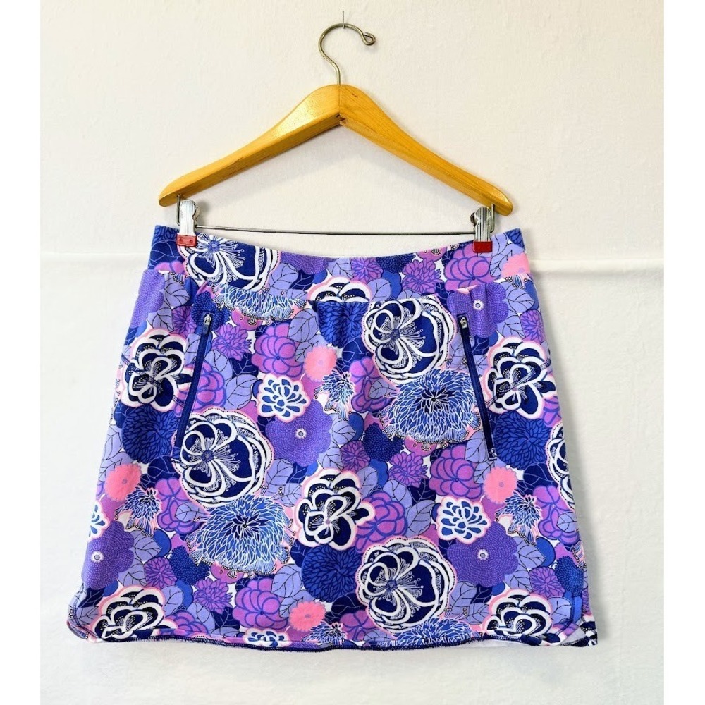 T by Talbots Skort Womens Small Floral Print Skirt Shorts Blue Pink Pockets